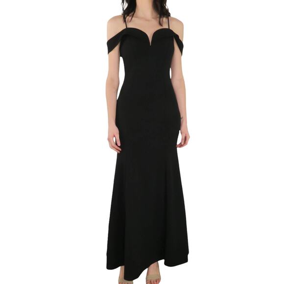 David's Bridal Black Formal Off The Shoulder Formal Maxi Dress Gown Size Medium - Picture 8 of 9